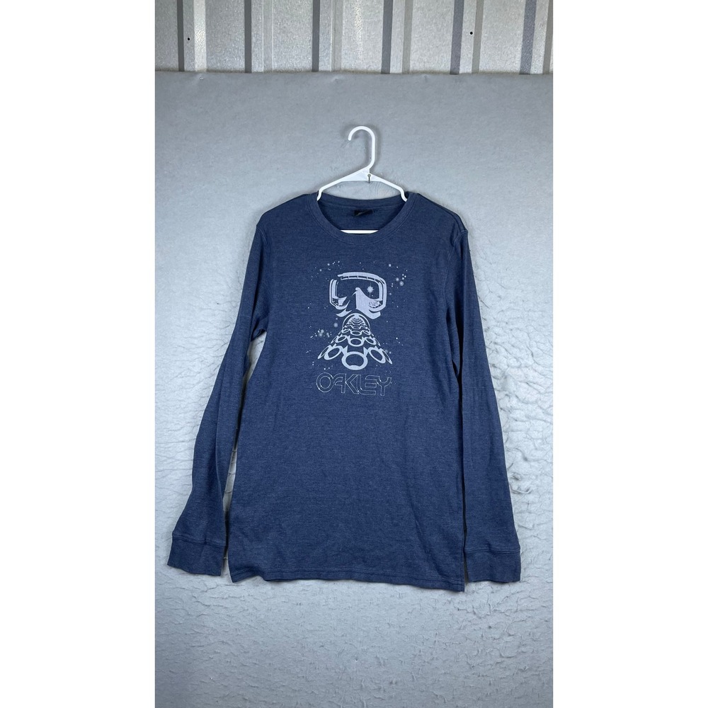 Oakley Thermal Shirt Mens Large Blue Excellent Long Sleeve Goggle Graphic Waffle
